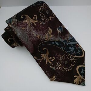 Monzini Mens Necktie Made in Canada Burgundy Mauve Gold 100% Silk 4" X 56"